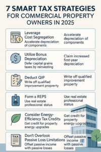 Featured image with 7 key tax strategies for commercial real estate investors in 2025