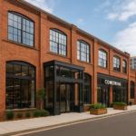 Renovated warehouse turned into modern commercial space in urban downtown