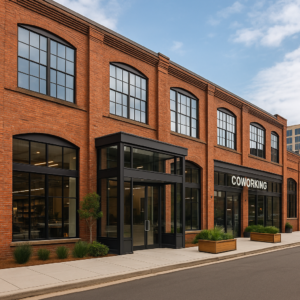 Renovated warehouse turned into modern commercial space in urban downtown