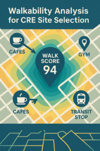 Walkability score map showing high-foot-traffic CRE site