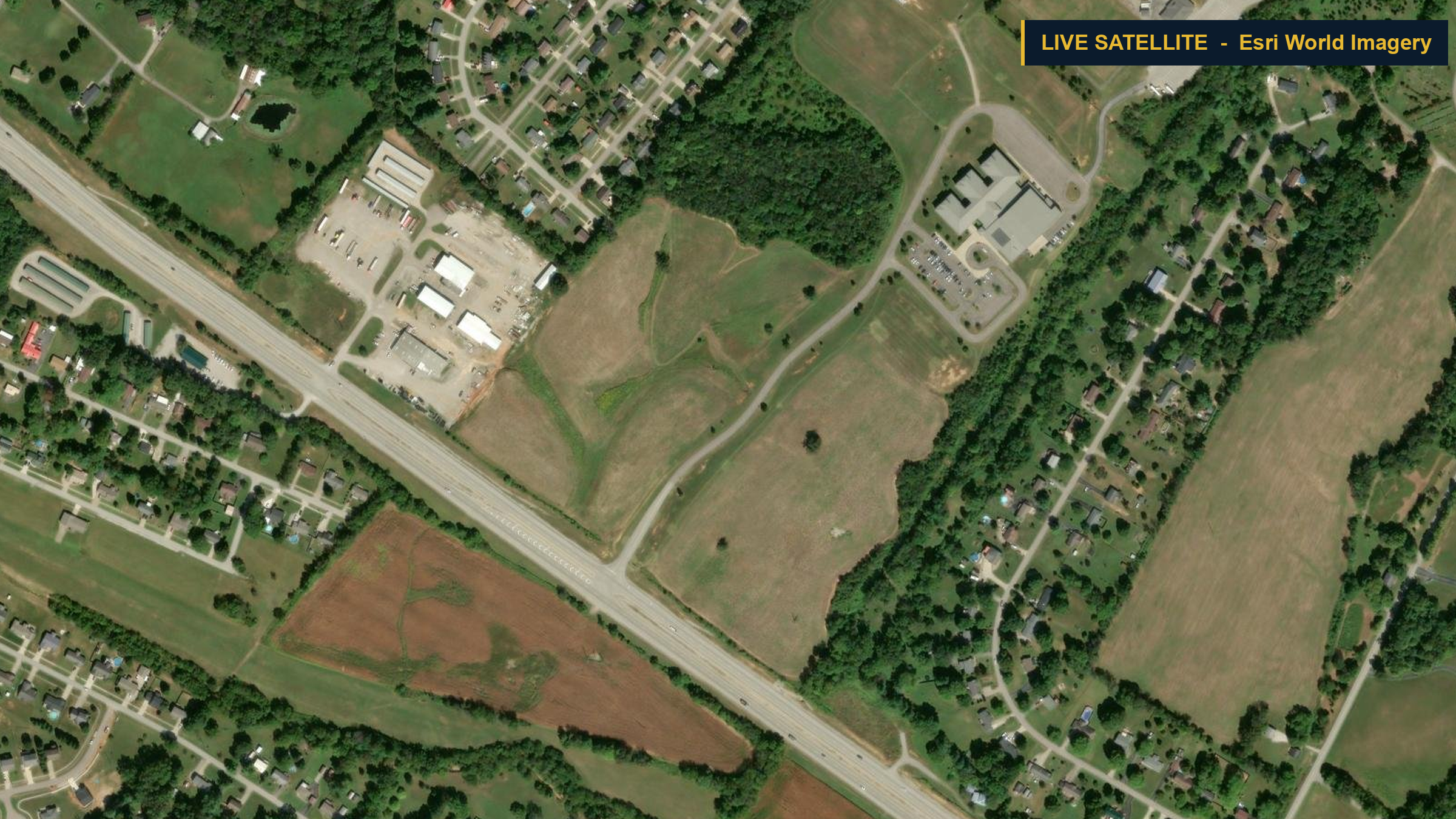 Satellite view of the South Dixie Boulevard commercial corridor and Ansar Plaza in Radcliff, Kentucky