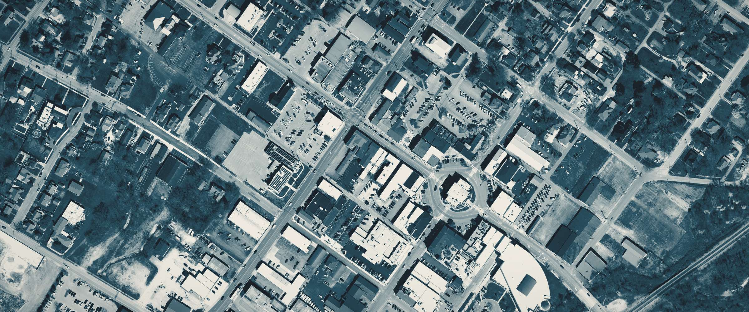 Aerial of the courthouse square and downtown blocks of Elizabethtown, Kentucky