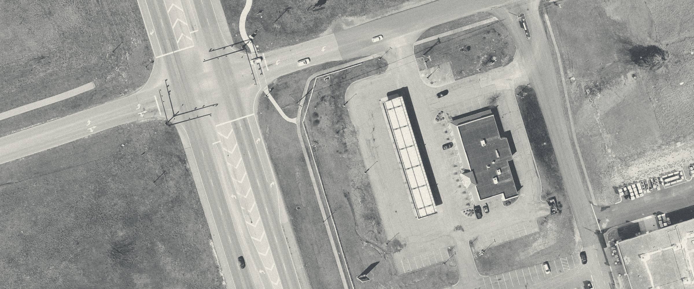 Aerial of a strip retail center and its parking field in Elizabethtown, Kentucky